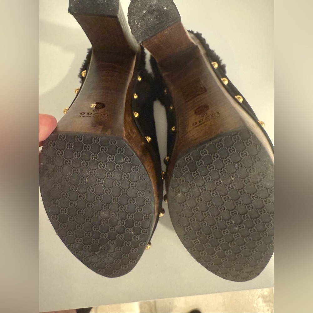 Gucci black suede high heel mules with shearling lining EUC - Picture 9 of 14